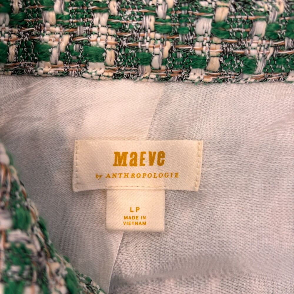 Anthropologie Maeve Plaid Tweed Relaxed Shacket Shirt Jacket Preppy Green LP - Picture 4 of 8